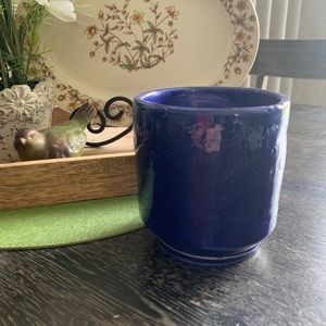 Unique Blue Handmade Signed Pottery Planter